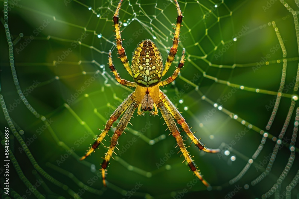 Poster a spider sitting on top of its intricate web