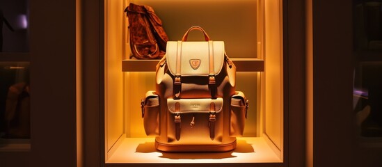 Luxury Leather Backpack Displayed in Warm Lighting