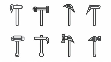 A collection of various hammer icons, each depicting different types of tools, showcasing their unique shapes and functionalities in a modern, minimalistic vector style.