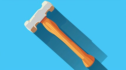This image showcases a cartoon-style hammer icon with a wooden handle and a bright contrast between the smooth handle and the striking metal part, set against a bold blue surface.
