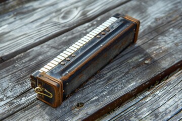 Vintage Accordion on Weathered Wooden Surface