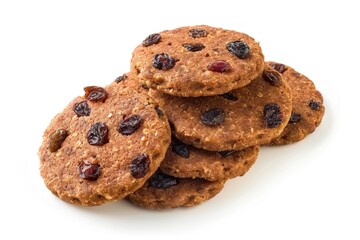 Freshly baked raisin cookies on a clean white surface, perfect for food photography or social media posts
