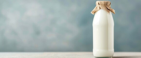 Goat milk in a vintage bottle, white background, copy space, natural lighting