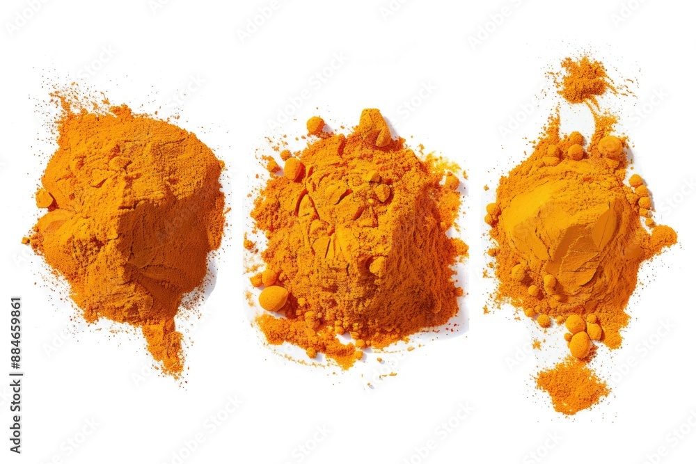 Poster Three types of turmeric spices arranged on a white surface for easy comparison