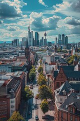 Obraz premium Aerial view of a city with tall skyscrapers and bustling streets, perfect for use in urban-themed designs or as a background image