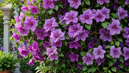 Fototapeta premium Purple Clematis Flowers in Bloom.