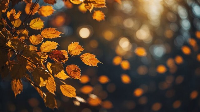 Autumn landscape nature scene with fall tree leaves in autumnal colors