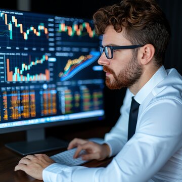 Financial advisor using a computer to demonstrate financial strategies, Financial wealth advisor management strategy, Computerassisted planning