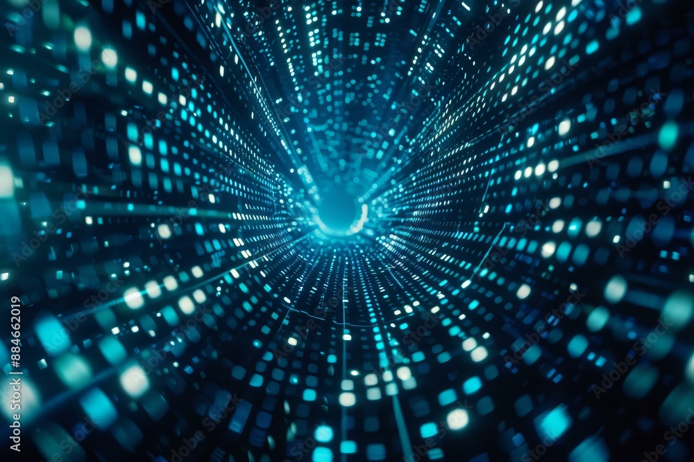 Poster abstract futuristic digital data transfer tunnel with highspeed binary code technology, cyber virtua