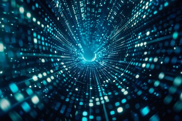 Obraz premium Abstract futuristic digital data transfer tunnel with highspeed binary code technology, cyber virtual reality, and internet computing connectivity