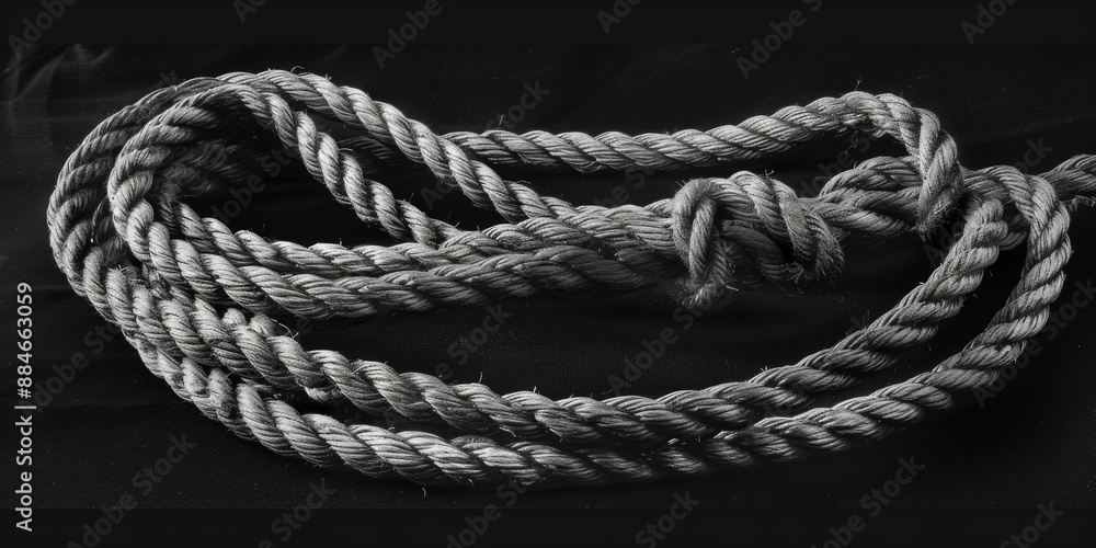 Poster Black and white image of a rope showing its texture and pattern