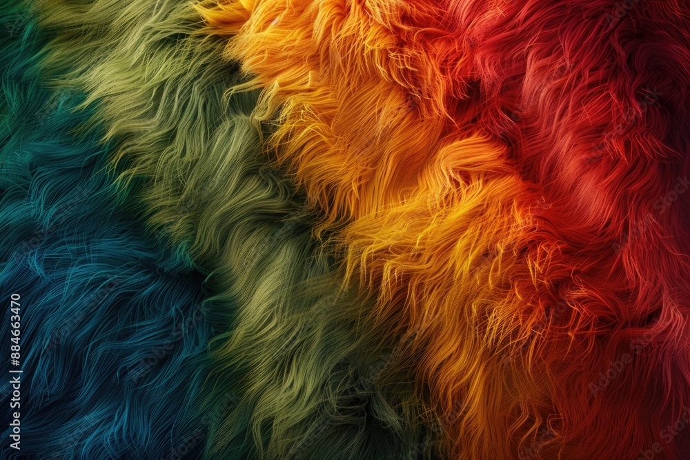 Poster a vibrant and colorful close-up shot of a rainbow-colored fur, ideal for use in creative projects or