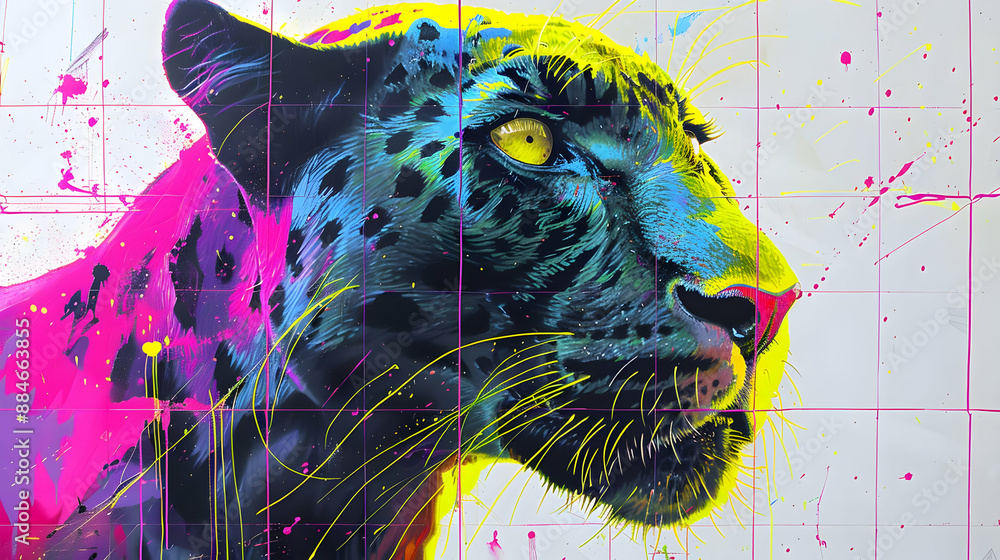 Poster Neon Leopard Portrait