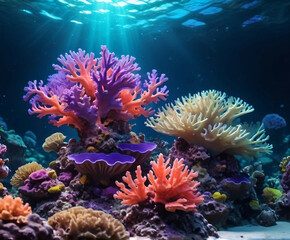 Underwater exotic world of coral reef.