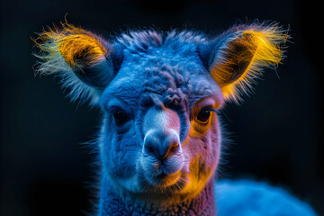 Fototapeta premium Alpaca Portrait in Neon Lights