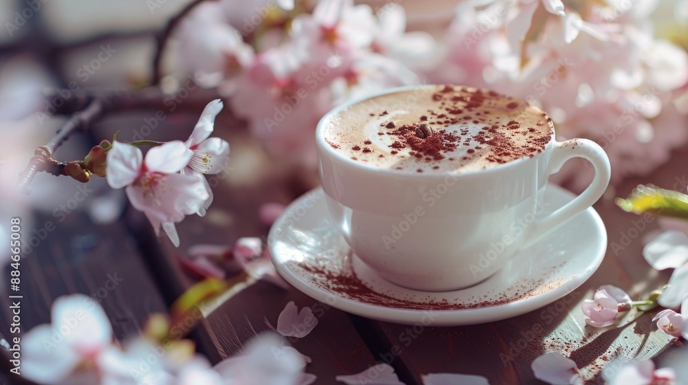 Aufkleber a cup of coffee placed on a saucer on a table, perfect for daily use or as a decorative piece