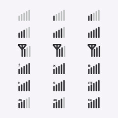 Mobile phone signal strength set design vector