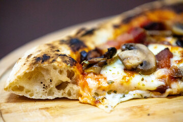 Rustic artisan mushroom pizza with bacon