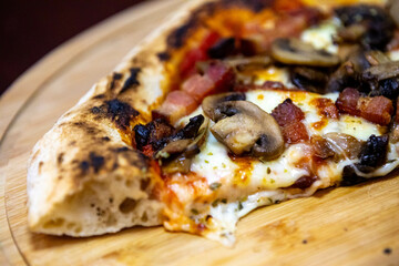 Rustic artisan mushroom pizza with bacon