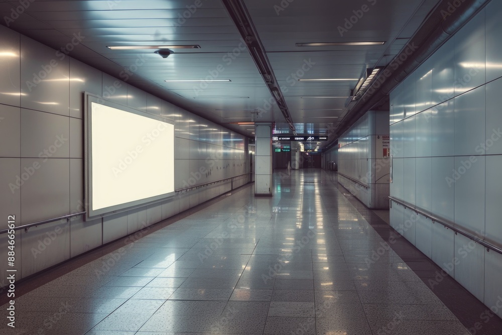 Poster A long corridor with a single light source at the far end, perfect for representing a sense of hope or guidance