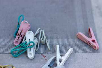 clothespins on a table