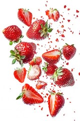 Fresh strawberry fruit slices over plain background