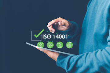 ISO 14001 concept. ISO standards quality control 14001 certified for environmental management...