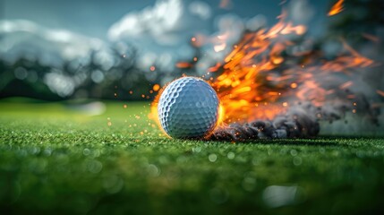 High Velocity Drive: most powerful speed shot in golf, image of ball illustrates the sheer force, speed as ball soars through air, epitomising golfer's peak performance, mastery of technique