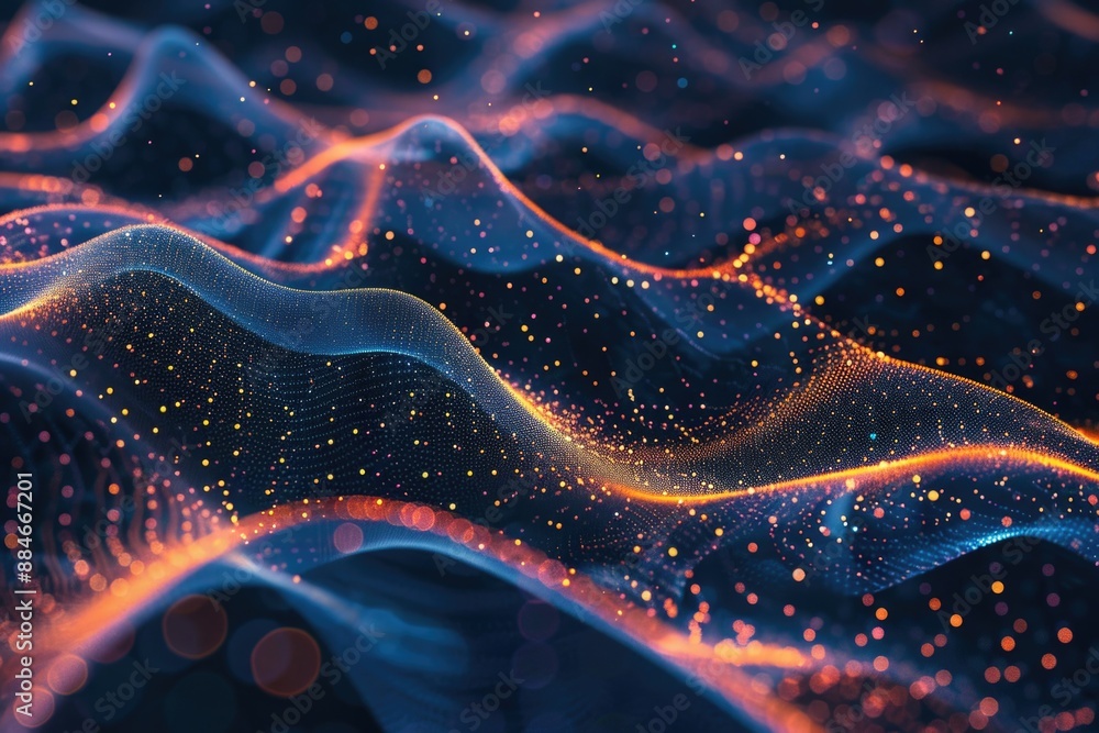 Aufkleber a mesmerizing display of blue and orange lights forming a wavy pattern