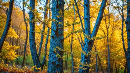 Obraz premium Autumn Forest with Blue Tree Trunks.