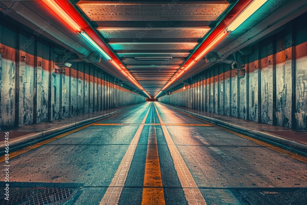 Poster A long tunnel with a yellow line marking the way forward