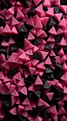 Fototapeta premium Pink Triangles Cones on Black Background, Abstract Image, Texture, Pattern Background, Wallpaper, Cover and Screen of Smartphone, Cell Phone, Computer, Laptop, 9:16 and 16:9 Format