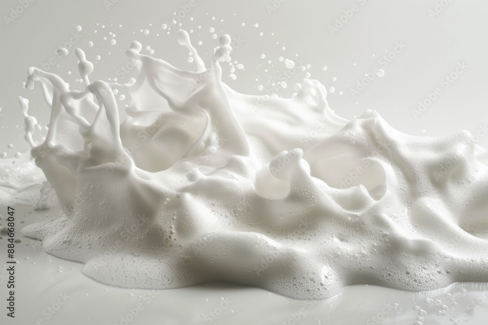 Poster milk splashing on a white surface, close-up view