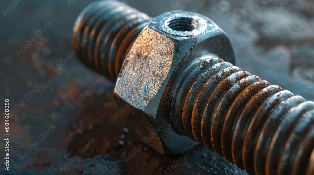 Aufkleber A detailed view of a bolt with threads and metal surface, suitable for use in manufacturing or technical contexts