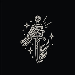 Skeleton hands holding knife with powerful energy