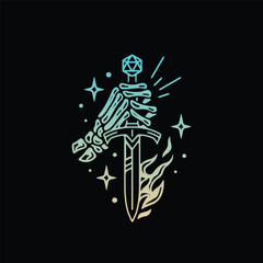 Skeleton hands holding knife with powerful energy