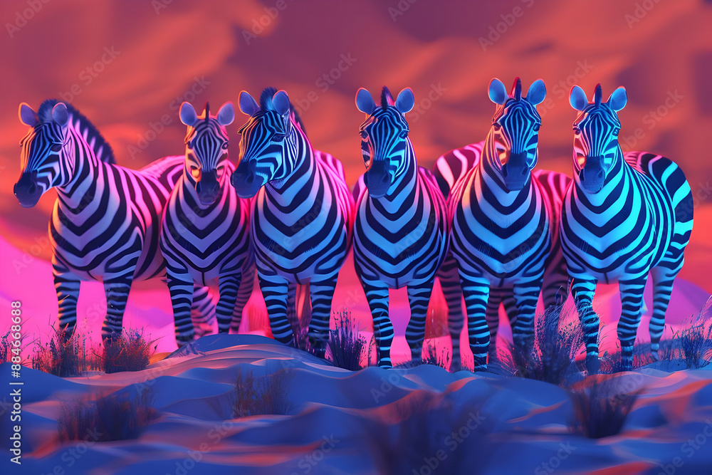 Poster Neon Zebras in the Desert