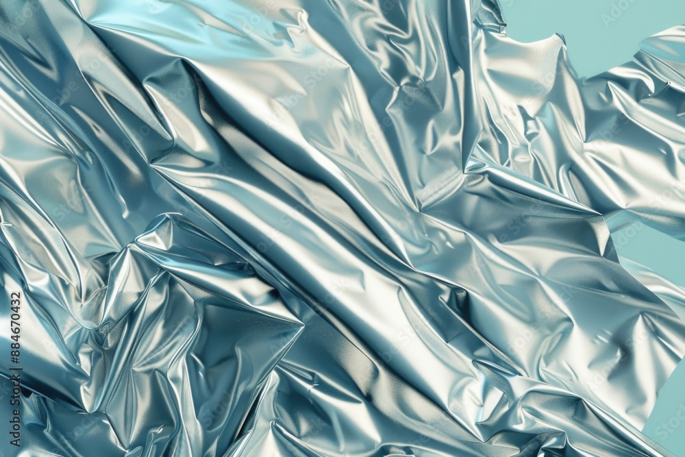 Poster A close-up shot of a shiny silver cloth with intricate patterns and textures