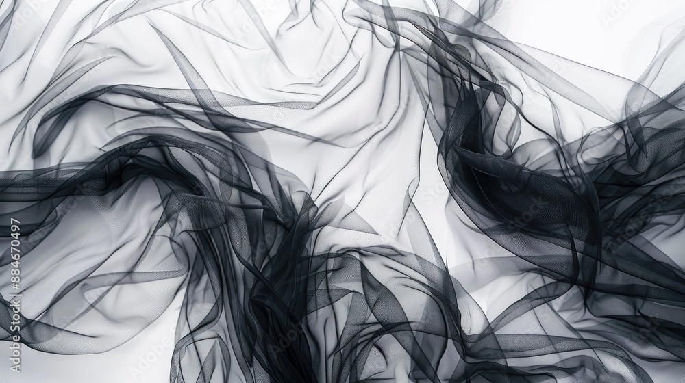 Aufkleber Abstract black tulle background on white with space for text Overhead view