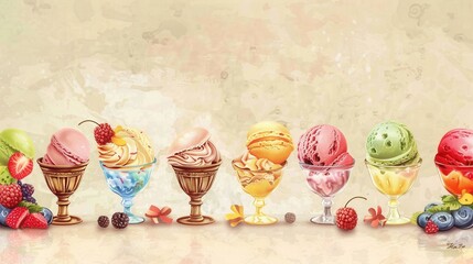 Vintage style poster background template with tasty ice cream.