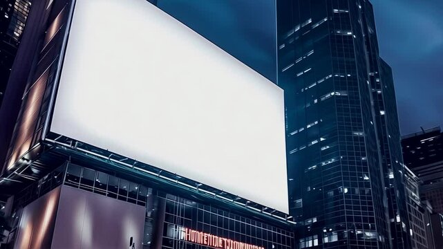 Blank Billboard in a Vibrant Cityscape at Night: Ideal Mockup for Outdoor Advertising and Urban Marketing Campaigns.