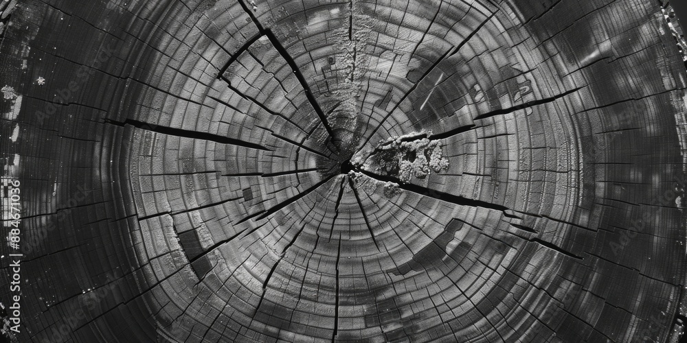 Poster A close-up of a tree stump in monochrome, great for use as a minimalist design element or to add texture to your project
