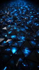 Blue Triangles Cones on Black Background, Abstract Image, Texture, Pattern Background, Wallpaper, Cover and Screen of Smartphone, Cell Phone, Computer, Laptop, 9:16 and 16:9 Format