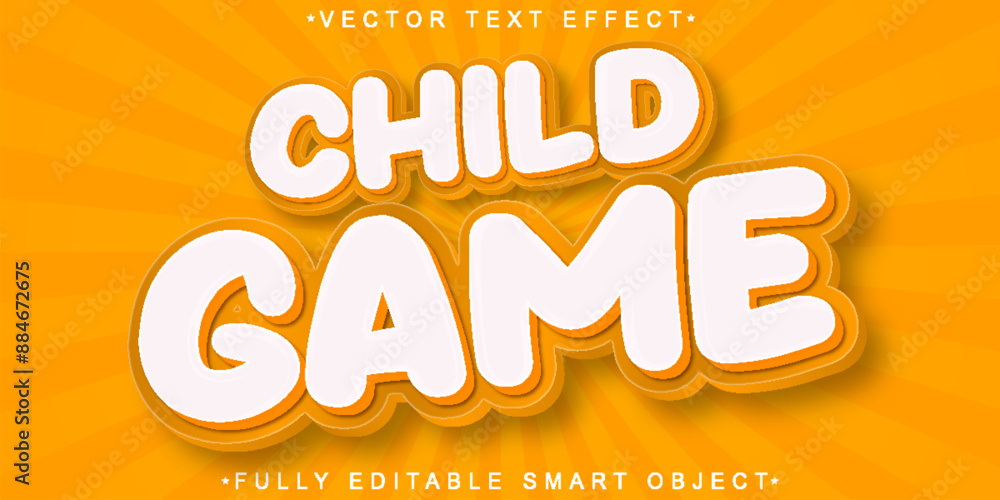 Poster cartoon cute child game vector fully editable smart object text effect