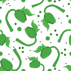 Seamless pattern with bean sprouts and dots, color illustration