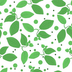 Seamless pattern with plants with large leaves, color illustration