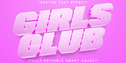 Cute Pink Girls Club Vector Fully Editable Smart Object Text Effect