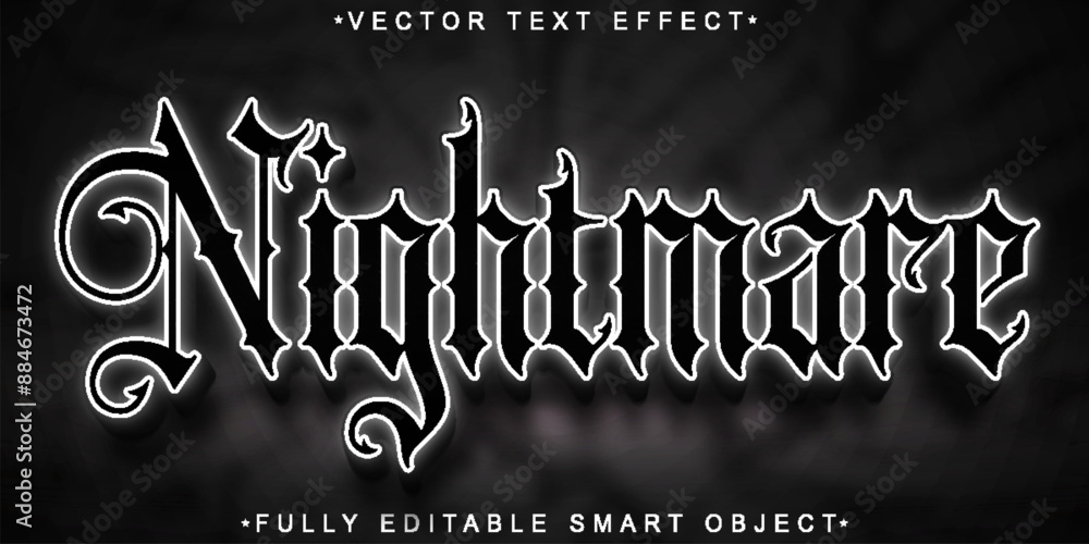 Aufkleber silver and black nightmare vector fully editable smart object text effect