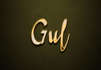 Old gold text effect of Turkish name Gul with 3D glossy style Mockup.