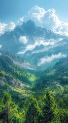 Naklejka premium Majestic cloud formations over a mountain range, captured in 4K resolution. 